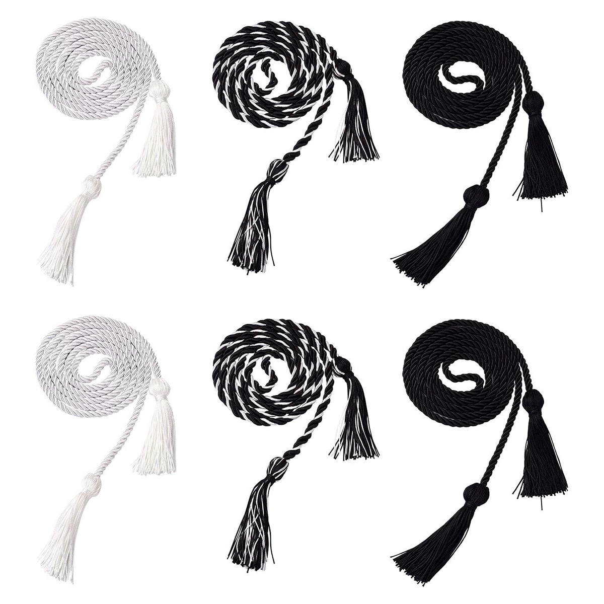 Polyester Yarn Honor Cord with Tassel for College Graduation Students( White, Black),